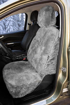 ZONETECH Sheepskin Seat Covers Fuzzy Car Seat Covers Grey Australian Merino Wool Fluffy Fur Auto Accessories All Season Protection for Your Seats Universal Fits Most Car SUV Airbag Compatible 2- Pack