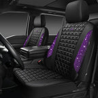 CAR PASS Bling Diamond Leather Car Seat Covers Full Seats Interior Sets, Waterproof Shining Glitter Sparkly Crystal Universal Armrest Fit Automotive Truck SUV Cute Women Girl, Black Purple Rhinestone