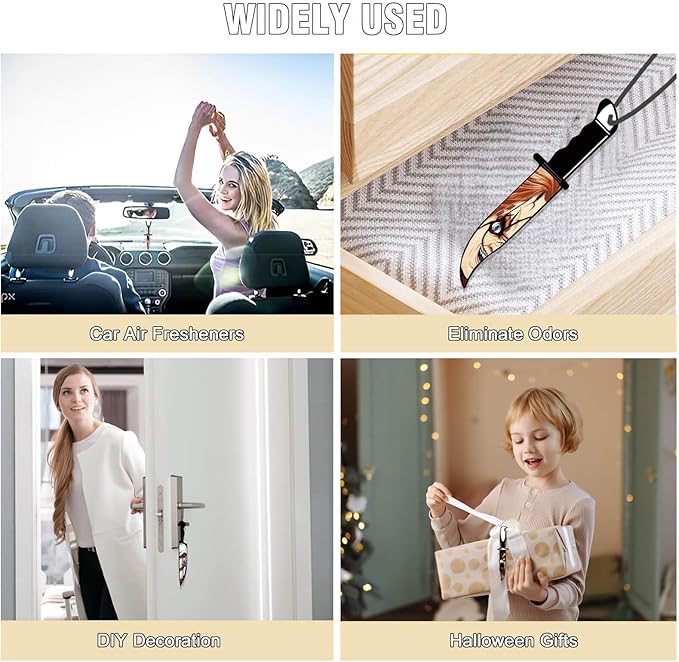 Car Air Fresheners Horror Movie Merchandise Gifts Christmas Tree Decoration 8PCS, Mirror Hanging Knife Ornament Classic Character Indoor Accessory for Men Women Lover Blk Ice Scent