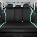 PIC AUTO Leather Car Seat Covers, Premium Automotive Waterproof Front & Rear Full Set Bucket Car Seat Protectors, Black and Mint PVC Patchwork, Fits for Cars, Trucks, Van, SUV, Airbag Compatible
