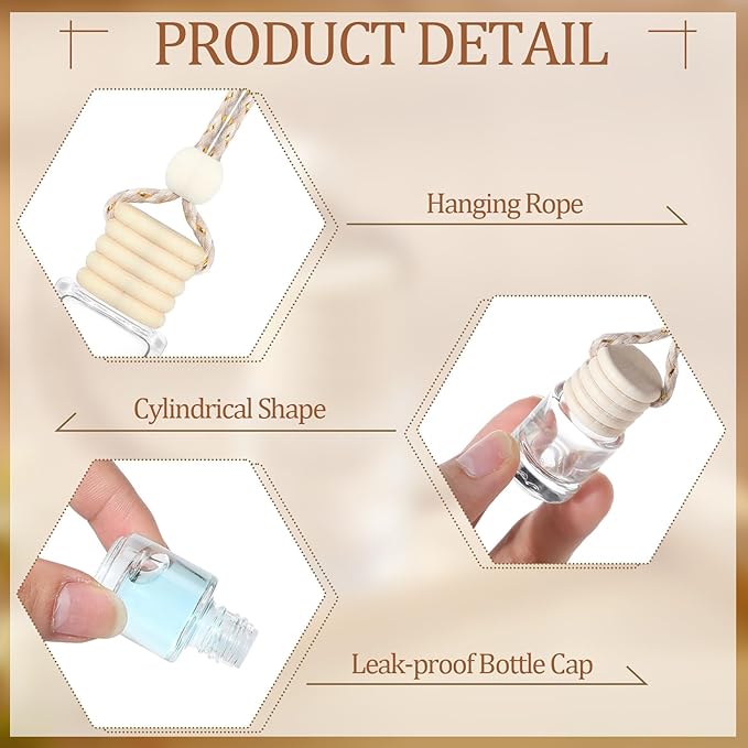 300 Pcs Car Diffuser Bottles with Wooden Cap 4.8ml Empty Glass Perfume Bottles Bulk Hanging Clear Car Diffuser Fragrance Holder Air Fresheners for Aromatherapy(Cylinder)
