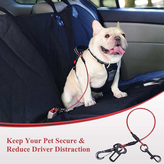 VIVAGLORY Dog Seat Belt Tuffbelt Dog Car Harness, Seatbelt with Clip & Hook for Car Travel, Chew Proof Anti Chew Unchewable Metal Safety Tether Restraint, S, Red