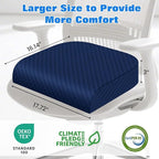 Seat Cushion for Office Chair, Memory Foam Chair Cushions, Car Seat Cushion for Long Sitting, Desk Chair Cushion for Pressure Relief, Non-Slip Bottom, Washable Cover, Large, Blue