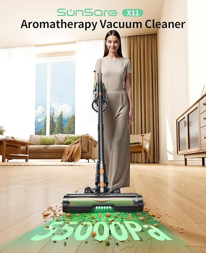 SunSare Cordless Vacuum Cleaner, 650W 55KPA 70Mins Vacuum Cleaners for Home, Stick Vacuum with Aromatherapy, Anti-Tangle Brush, Anti-Tangle Wireless Vacumm for Home/Pet Hair/Carpets/Floors