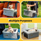 Dog Car Seat Booster for Small Pet Under 20lbs, Portable Travel Puppy Car Seat with Internal Steel Frame, Comfort Cushion & Storage Pockets, Adjustable Straps Fit Most Cars, Grey