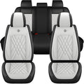 Car Seat Covers Compatible with Toyota Camry 2012-2026 Durable Waterproof Automotive Seat Covers Stretchable Fabric Material, Airbag Compatibility, Premium Nappa Leather(Black White, Full Set)