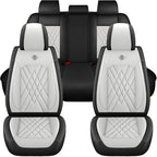 Car Seat Covers Compatible with Toyota Camry 2012-2026 Durable Waterproof Automotive Seat Covers Stretchable Fabric Material, Airbag Compatibility, Premium Nappa Leather(Black White, Full Set)