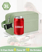 Small Insulated Snack Bag Lunch Bag for Kids Lunch Box for Women/Men, Collapsible [3L/5-Can] Reusable Lunch Bag Cooler Bag for Bottle with Handle Buckle for Work School Travel (Green)
