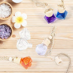 50 Pcs/Set,8ml Hanging Car Air Freshener Diffuser,Empty Clear Glass Essential Oil Fragrance Perfume Diffuser Pendant Glass Vials with Wooden Caps & Hanging String,Diamond Shaped Style