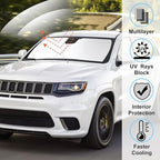 Windshield Sun Shade Foldable Sunshade Protector Custom Fit Jeep Cherokee 2014-2022 2023 Trailhawk,Overland, Limited, Latitude, Altitude Accessories (Not for Jeep Grand Cherokee)