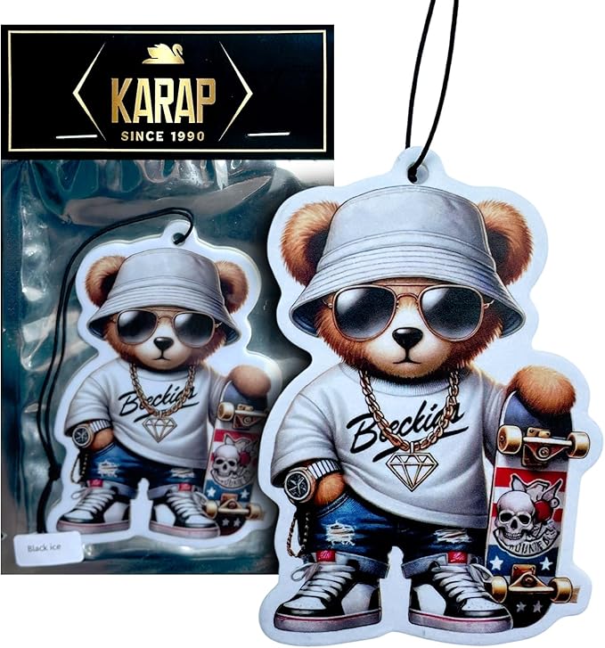 Car Air Freshener. Hanging Card Style for Rearview Mirror, Adorable Design With Long-Lasting Scent (Black Ice.) Decorative & Scented Auto Accessory.