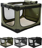 42" L x 31" W x 31" H Collapsible Travel Dog Crate, Quick-Setup Portable Soft Dog Kennel for Large Dogs up to 90 lbs, 4-Door Foldable Travel Crate with Storage Bag, Green