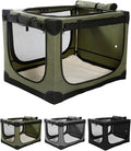 33" L x 25" W x 25" H Collapsible Travel Dog Crate, Portable Soft Dog Kennel for Medium Large Dogs up to 60 lbs, 4-Door Foldable Travel Crate with Durable Mesh & Storage BagGreen