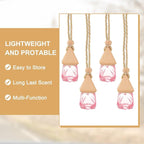 uxcell 4pcs Hanging Car Air Freshener Perfume Bottle, 8ml Pendant Empty Clear/Pink Glass Essential Oil Aromatherapy Diffuser with Wooden Cap for Car Decor (Clear/Pink, Rhombus)