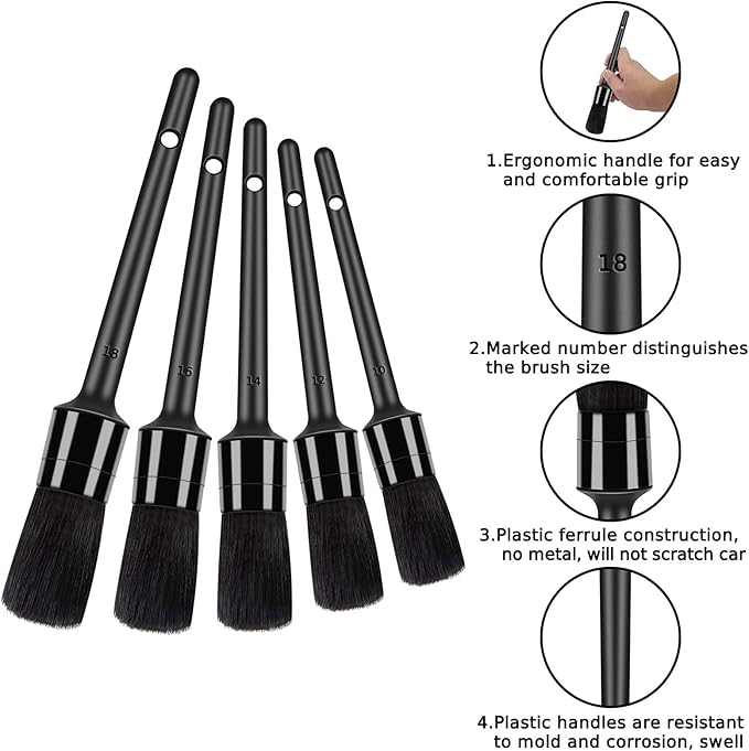 9pcs Auto Car Detailing Brush Set/ Interior Cleaning Kit Includes 5 Soft Premium Detail Brush, 3 Wire Brush & 1 Vent Cleaning Brush for Cleaning Interior, Dashboard, Engines, Leather, Wheel