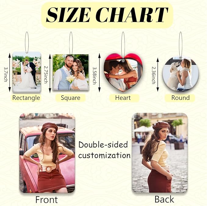 5Pcs Custom Air Fresheners with Picture, Customized Photo Air freshener for Car Personalized Double Sided Hanging Air Freshener Car for Bedroom Bathroom Gifts for Him (5pcs-Heart)