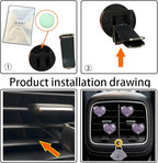 Purple Heart Air Vent Clips, 4 Pcs Bling Heart Car Air Fresheners Vents Clips Diffuser Diamond Interior Decor Cute Daisy Accessories Car Decoration for Women + Mask Hook