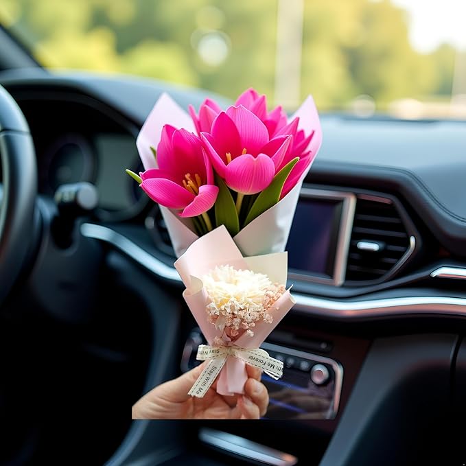 Pink Mini Dried Flowers Bouquet for Car Air Vent Clips, Air Outlet Perfume Decoration, Automotive Air Fresheners Car Air Fresheners Interior Accessories Interior Accessories