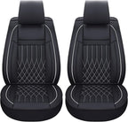 Aierxuan Front Car Seat Covers Universal Fit for Honda Civic Accord, Toyota Camry Prius Rav4 Corolla, Kia, Lexus, Nissan, Mazda, Jeep Cherokee and Most Cars, with Waterproof Leather (Black and White)
