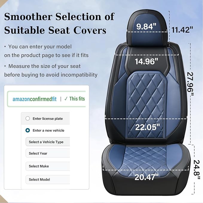 Coverado Seat Covers, Car Seat Cover Front Seats, Luxury Faux Leather Seat Cover, Black and Blue Seat Cover, Car Seats Protectors Waterproof, Automotive Seat Covers Universal Fit for Most Cars