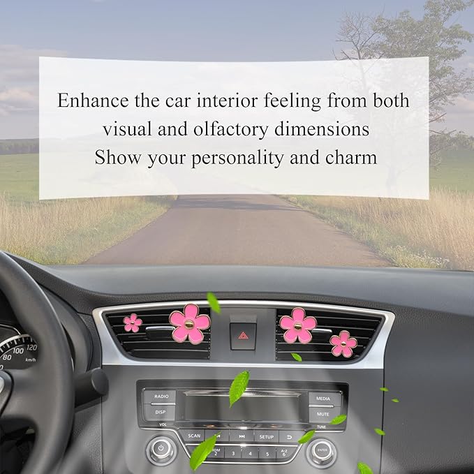 4pcs Pink Flower Air Vent Clips Car Air Freshener,Girly Daisy Flower Car Accessories for Women,Lavender Car Scent Decorations Refillable Clips On Air Freshener