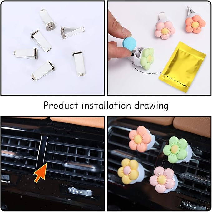 6 Pieces Flowers Car Air Vent Clips with Fragrance Pads Colorful Daisy Flower Car Air Freshener Groovy Retro Hippie Flowers Air Vent Decorations Cute Car Diffuser Accessories Car Interior Decor
