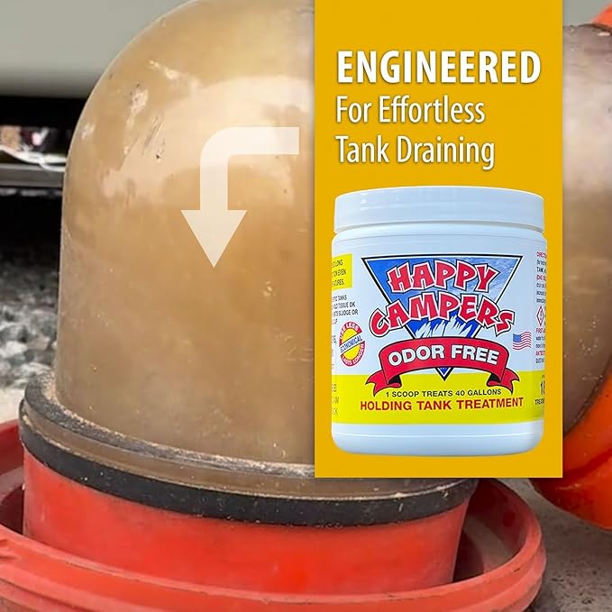 Happy Campers RV Toilet Treatment - Powerful Odor Control, Long-Lasting RV Tank Treatment - Prevents Clogs, Buildup, Sensor Failure - Keeps Holding Tank Clean & Healthy, Odor Free (18 Treatments)