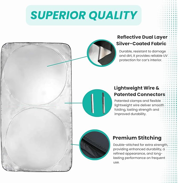 Windshield Sun Shade -Certified 99.87% UVB & 99.02% UVA Car Sun Shade. Award Winning Sunshade - Patented Technology | Compatible for Rivian R1S (2022-2026) | Car Shades by Kinder Fluff