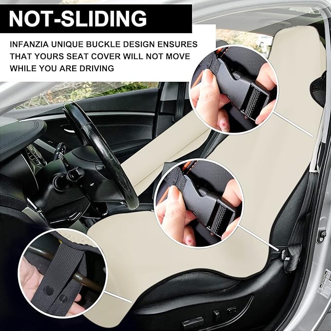 INFANZIA Premium Waterproof Seat Cover Towel Protector Neoprene Universal Fit, Upgraded 100% Washable & Removable Non-Slip Sweat Carseat Towel Covers, Perfect for Gym/Yoga/Workout（Beige,1PCS