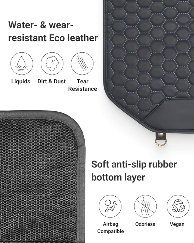 Owleys Premium Leather Car Seat Protector 2 Pack for Child Cover from Dirt - Infant Protector for Back/Front Booster Protector Under Baby Car Seat Waterproof Black