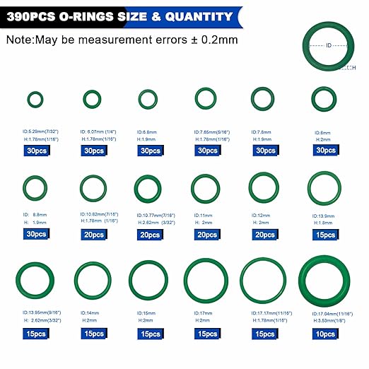 390 PCS Air Conditioning Compressor O Rings and 120 PCS A/C Sealing Washers Kit, 30 Size Air Conditioning Compressor Port Gasket, Repairs Automotive Air Conditioning Systems Bonded Washer