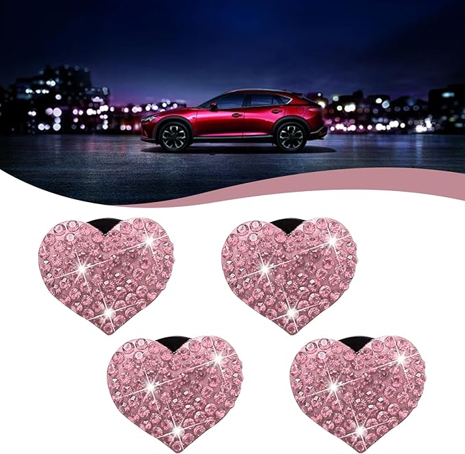 4PCS Bling Heart Air Vent Clips, Car Air Fresheners Vents Clips, Crystal Rhinestone Air Conditioning Outlet Clip, Cute Car Accessories for Women (Pink)