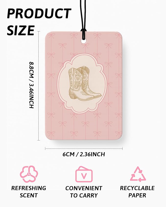 Pink Western Car Air Freshener 4 Pcs Coconut Scented, Long Live Cowgirls Boots Cactus Car Accessories Mirror Decor for Women, Western Hanging Air Freshener for Cars Closet Drawer Books