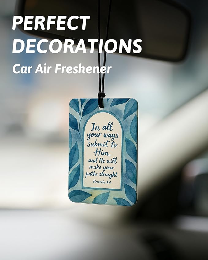 Blue Coastal Beach Christian Car Air Freshener 4 Pcs, Ocean Beachy Botanical Religious Hanging Air Freshener for Cars Closet Drawer Books, Christian Car Accessories Mirror Decor for Women