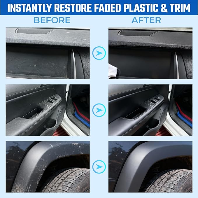 Car Plastic and Trim Restorer – Back to Black Restores Faded Trim, Rubber & Vinyl, Long-Lasting Ceramic Coating & UV Protection, Non-Greasy Formula Black Plastic Restorer for Interior and Exterior
