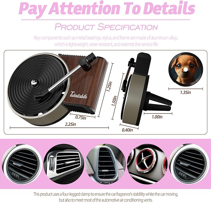 Personalized Custom Car Air Freshener, Double Sided Custom Photo, Record Player Shaped Fragrance Vent Clip, Unique and Cute Car Interior (Customize, Hanging C)