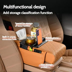 Car Center Console Cover Booster Multifunctional Car Center Console Cushion Pad with Cup Holder & Tissue Box & Side Pockets Arm Rest Cover for Car, Embossed, Black