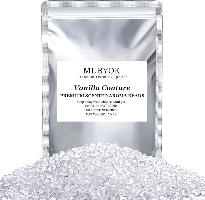 MUBYOK 1.5LB Vanilla Couture Premium Scented Aroma Beads for Making Car Freshies Supplies PreScented Beads for Car Air Freshener Sachets Long-Lasing Scent