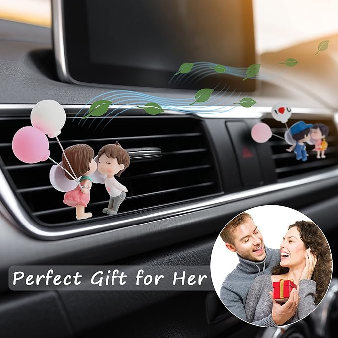4 Piece Cute Car Air Freshener Vent Clip Lovely Couple Car Accessories couple design Perfume Clip Essential Oil Diffuser Interior with Fragrance Tablet for Air Vent Freshener(Cute Style)