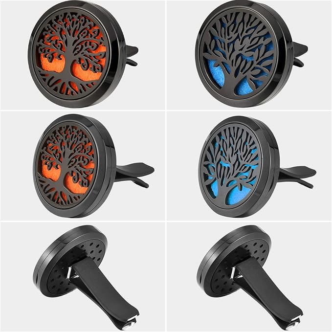 2 Pieces 316l Car Aromatherapy Essential Oil Diffuser Air Freshener with Vent Clip 48 Felt Pad Christmas Gift for Women Men(Tree Patterns)