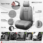 CAR PASS Nappa Leather Car Seat Covers Front Seats, Luxury Seat Protector for Cars, Waterproof Anti-Slip Seat Cushion Airbag Compatible Universal for Sedan SUV Pick-up Truck Automotive Vehicle, Gray