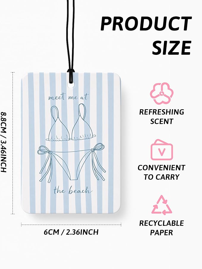 Blue Summer Beach Air Freshener 4 Pcs, Trendy Preppy Bikini Starfish Coconut Tree Ocean Hanging Air Freshener for Cars Closet Drawer Books, Girly Beachy Car Accessories Mirror Decor for Women