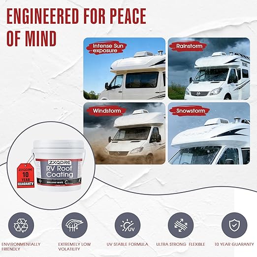 RV Roof Coating - Professional Flexible Waterproof Camper Roof Sealant Solar Reflective White Paint for Rubber EPDM TPO Fiberglass Aluminum Camper, Trailer, RV Repair (1 Gallon)