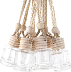 20Pcs Hanging Empty Car Freshener Glass Bottle, Essential Oil Car Diffuser, Aromatherapy Fragrance Perfume Diffuser Bottle Pendant with Wooden Caps & Hanging String(8ML)