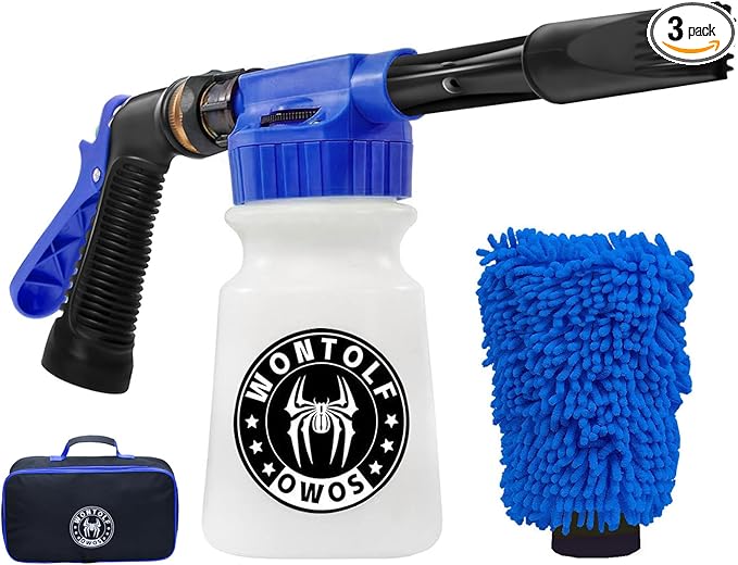 Car Wash Foam Gun Foam Sprayer - Foam Cannon Garden Hose- Car Wash Kit - Snow Foam Blaster with Microfiber Wash Mitt + Storage Bag - Car Accessories for Men