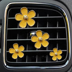Daisy Air Vent Clips, 4 Pcs Cute Flower Car Air Conditioning Outlet Clip Car Air Freshener Clip Charm Car Inter Decor Accessories for Women (Yellow)