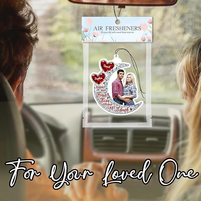Personalized Valentine's Day Car Air Freshener with Pictures, I Love You, Drive Safe, Fun Couple Gift, Hanging 2Pack
