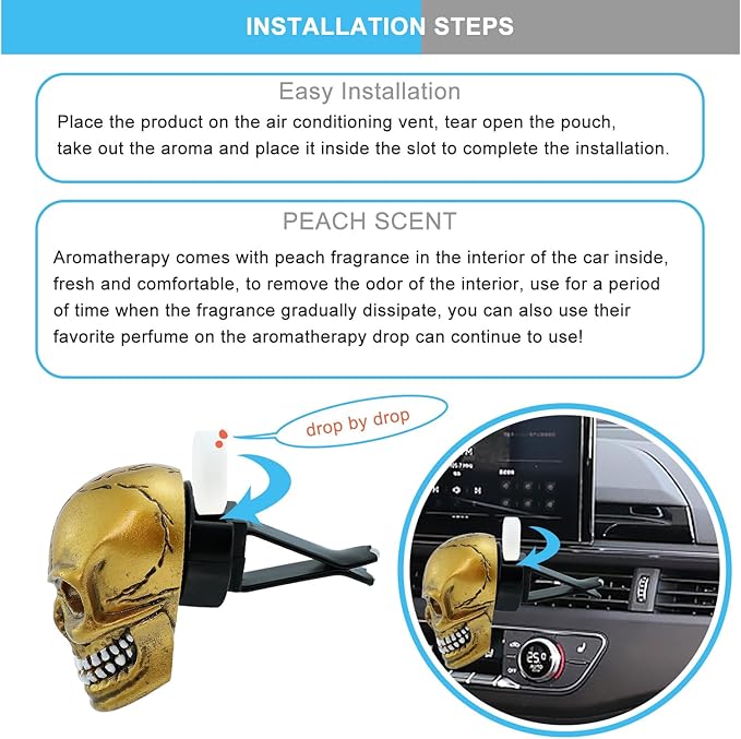 Skull Car Air Fresheners Cute Cool Funny Air Conditioning Vent Perfume Diffuser Decoration Interior Car Accessories 2 pcs