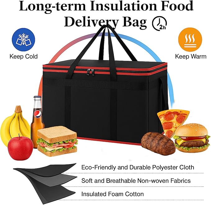 Bodaon 2-Pack Insulated Food Delivery Bag, XXXL Grocery Shopping/Catering/Bags, Rideshare Delivery Bag, Thermal Cold/Hot Styrofoam Carrier for Shopping/Travel/Catering/Car,