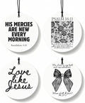 Black Christian Round Car Air Freshener 4 Pcs, Girly Black Bow Floral Religious Hanging Air Freshener for Cars Closet Drawer Books, Cute Preppy Christian Car Accessories Mirror Decor for Women